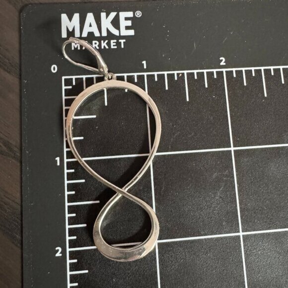 Silver Tone Pierced Earrings Dangling Figure 8 or Infinity Symbol - Picture 3 of 3